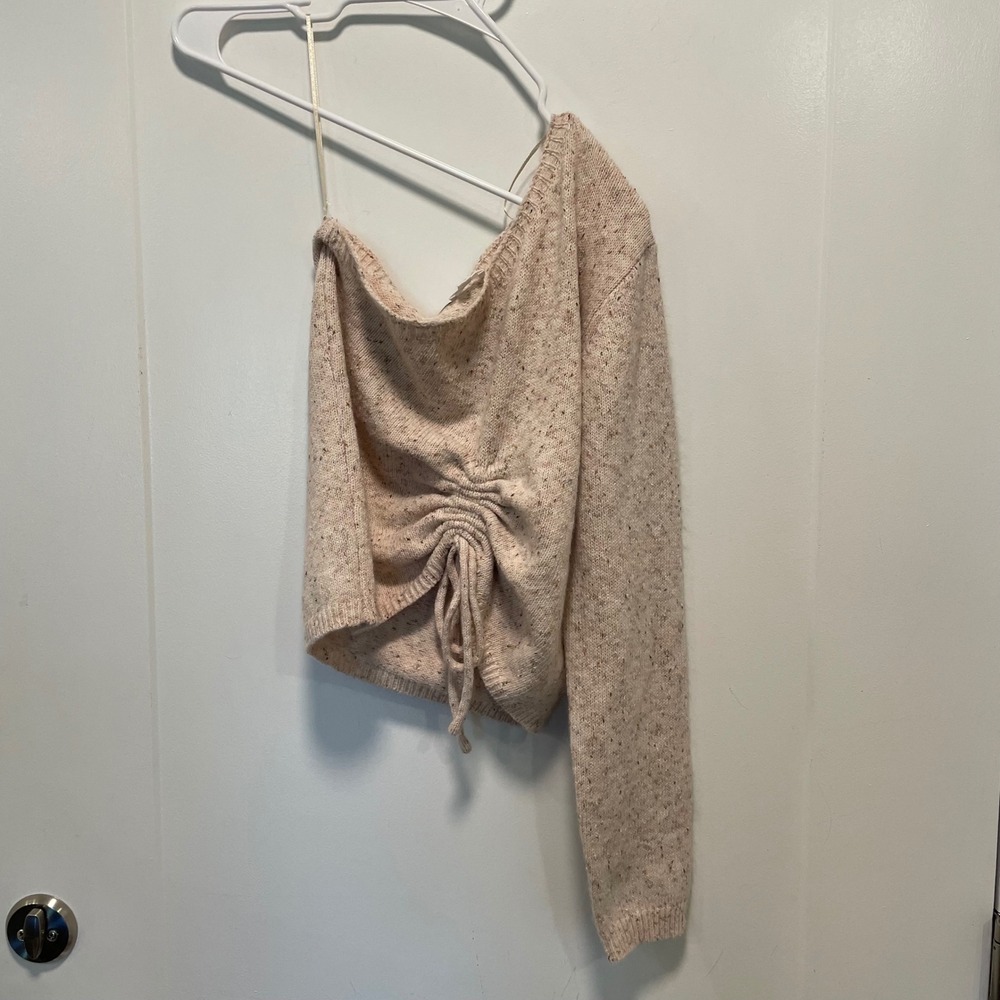 Le Lis Collection One Shoulder Ruched Drawstring Sweater Peach Marl M MWT3700-1